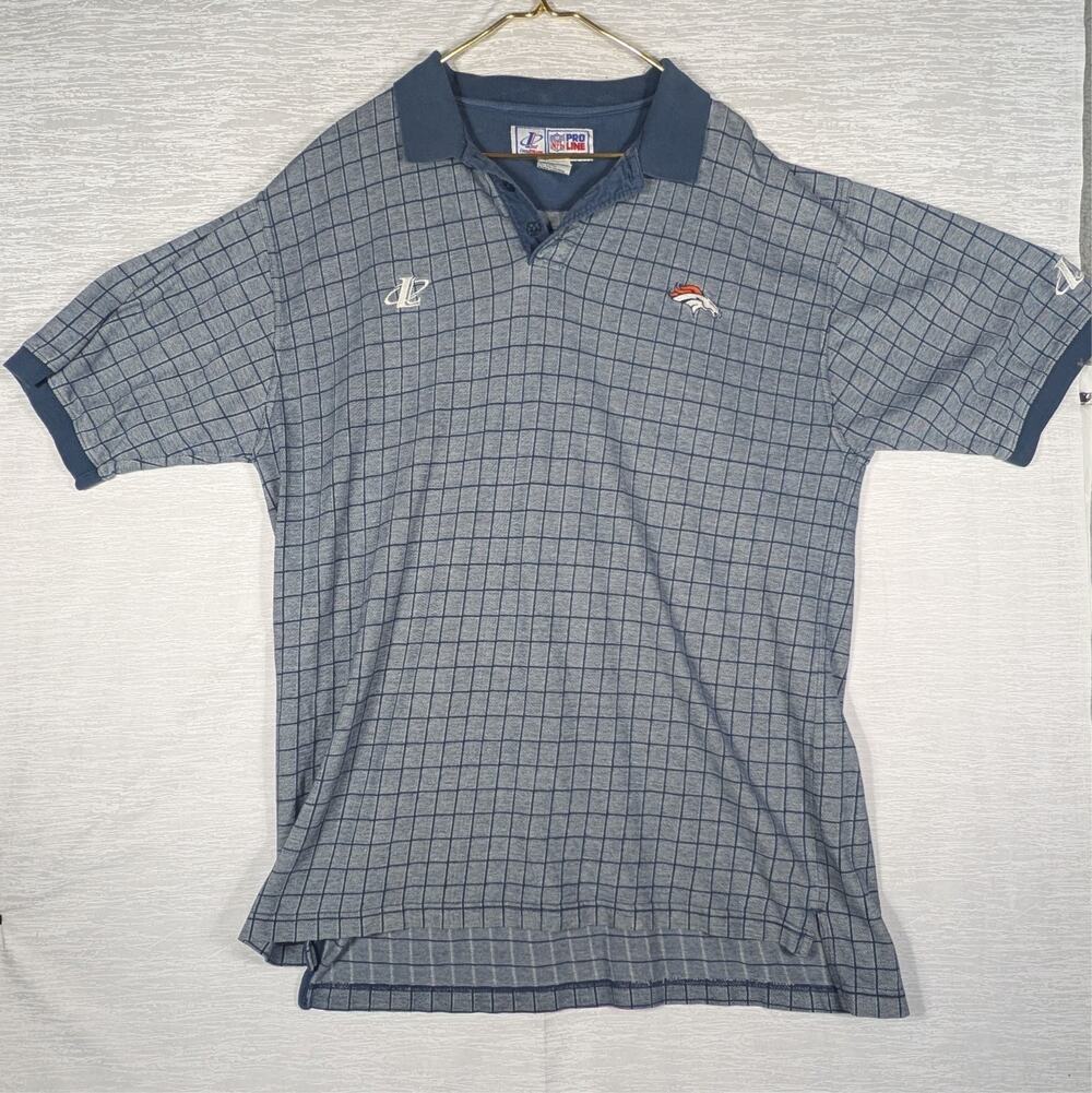 NFL Pro Line Denver Broncos Polo Shirt Mens 2XLT Grey Blue Short Sleeve Polo VTG